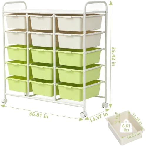 15-Drawer Rolling Storage Cart with Wheels, 2-Color Plastic Drawer Cart | Mobile Organizer Cart, Utility Storage Trolley for Office, Living Room, Craft Room, Bathroom, and Home Organization