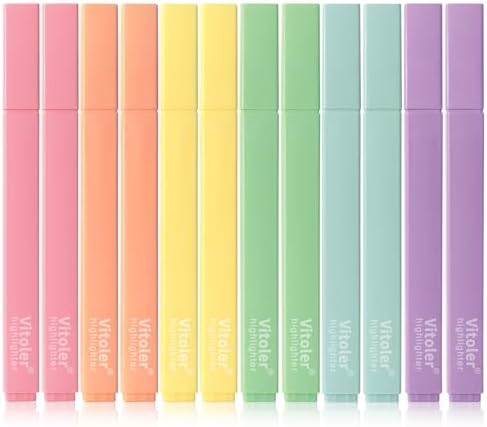 Vitoler Highlighters Assorted Colors,Chisel Tip No Bleed,12 Pack | long lasting ,Aesthetic,high quality for bible study,books,journal,writing,school office