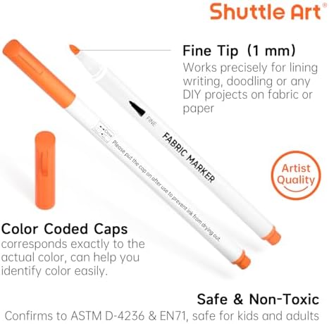 Shuttle Art 28 Colors Fabric Markers, Permanent Markers for T-Shirts Clothes Sneakers Jeans with 11 Stencils 1 Sheet, Shirt Pens for Adult DIY Painting Writing