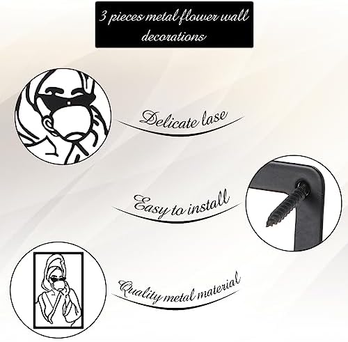 CHENGU 3 Pieces Metal Minimalist Abstract Woman Wall Art Line Drawing Wall Art Decor Single Line Female Home Hanging for Kitchen Bathroom Living Room