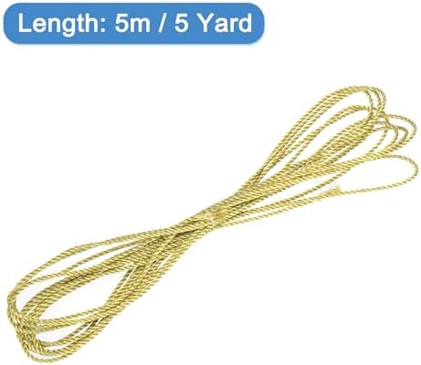 MECCANIXITY Twisted Cord Trim, 5 Yard 2mm 3-Ply Twine Braided Rope Shiny Thread String for Craft Gift Bag Curtain Christmas Decor, Gold - 5m