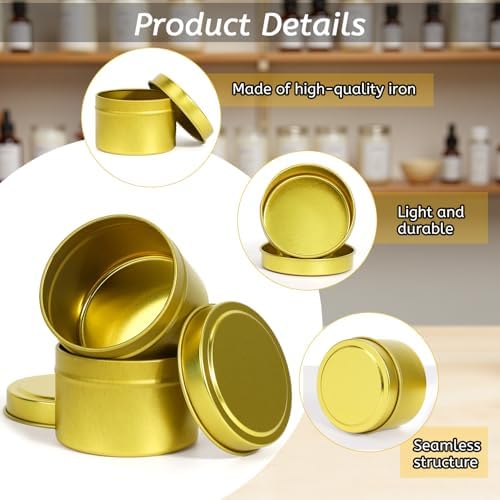 Blingfun 10 Packs 4 oz Candle Tins kit, Candle Making Tins, Candle Jars, 100pcs Candle Wicks, 100pcs Wick Stickers, Candle Containers for Making Candles (Golden)