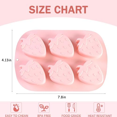 2PCS Silicone Strawberry Chocolate Molds, 6 Cavity Strawberry Baking Molds for Candy, Cupcake Topper, Pudding, Jello, Ice Cube, Wax, Resin, 10.24 x 6.89 x 0.98 Inches