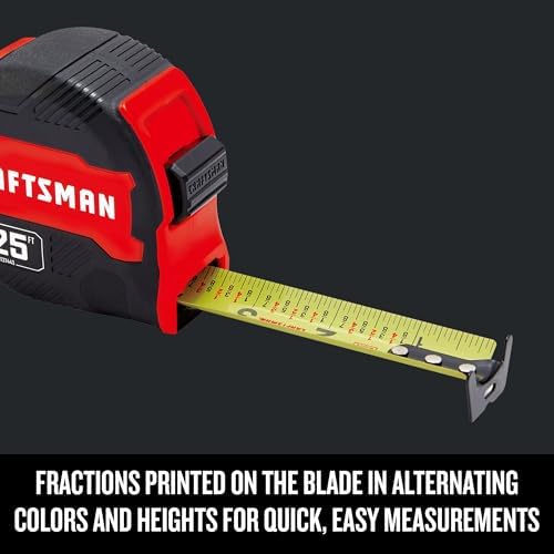 CRAFTSMAN 25-Ft Tape Measure with Fraction Marketing,Retractable,Manual-Locking Blade (CMHT37443S),(Pack of 12)