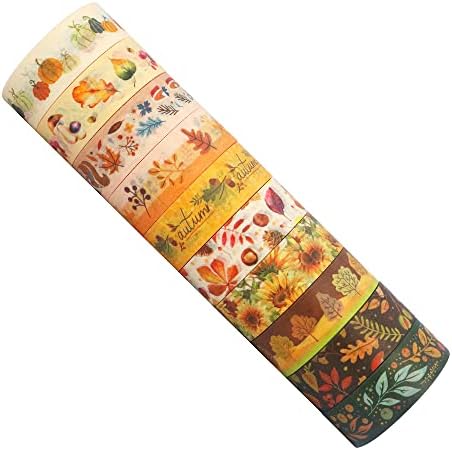 YUBBAEX 10 Rolls Four Seasons Washi Tape Set Yellow Leaves & Flowers Masking Decorative Tapes (Autumn)