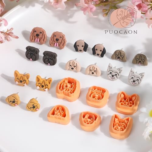 Puocaon Animal Stud Clay Cutters - 12 Pcs Cute Puppy Shape Polymer Clay Earrings, Dogs Clay Cutters for Jewelry Making