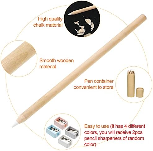 Tenare 20 Pieces White Chalk Pencils with Sharpener and Storage Tube