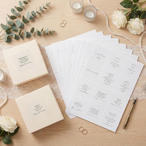 Watersay 240 Pcs Wedding Selection Peelable Stickers for Favors Greeting Quotes for Gift Boxes, Card Making, Envelopes, Wedding Anniversary Party Decorations, 4 x 3.5 Inches