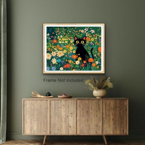 Natuyalo Paint by Numbers for Adults Beginner, Black Cat Flowers Paint by Number Kits on Canvas Without Frame, Animals Easy Acrylic Painting for Home Wall Decor 16x20 Inch