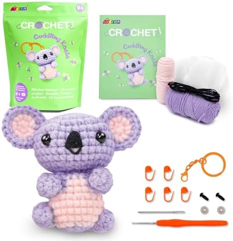 Avenir Crochet Kit for Beginners, Koala Animal Keychain Craft Set