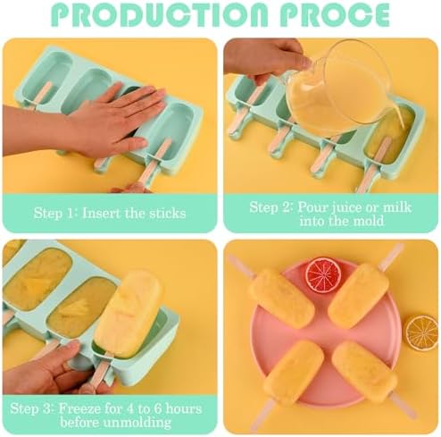 Sakolla Large Oval 4 Cavities Silicone Popsicle Molds, Set of 3
