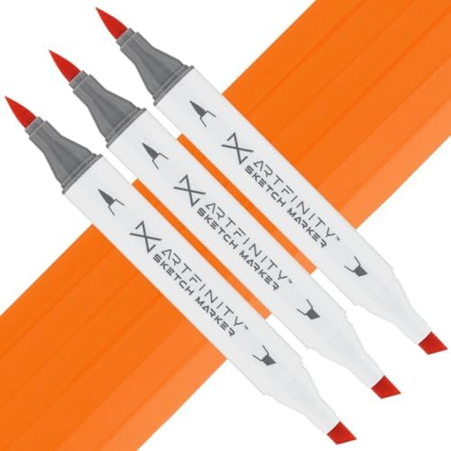 Artfinity Sketch Markers - Set of 3 - Cadmium Orange YR1-4, Vibrant, Professional, Dye-Based Alcohol Markers for Artists, Drawing, Travel, & More