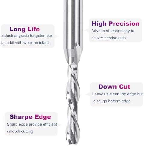 SpeTool 3/16" Cutting Diameter Downcut Spiral Router Bit 1/4" Shank Carbide End Mill CNC Wood Router Bits for Slotting Trimming