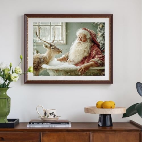 Christmas Diamond Painting Kit for Adults, Santa Claus Diamond Art Kits for Adults Beginners, DIY Full Round Drill Reindeer Diamond Dots Art Painting Crafts Kits for Home Wall Decor 12x16 Inch