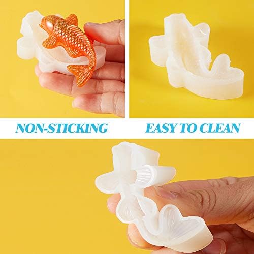 3pcs Koi Fish Silicone Resin Mold & Fondant Mold with 12 Color Sequins, Koi Goldfish DIY Pendant Epoxy Casting Moulds for DIY Pendant Charms Epoxy Crafts Cake Decoration Keychain Jewelry Making & Gift