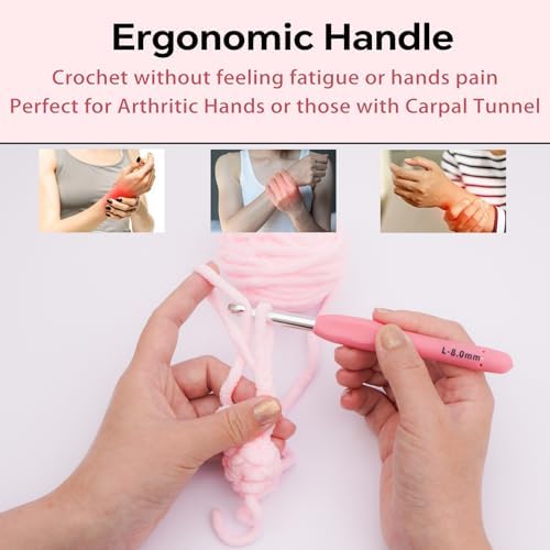 8mm Crochet Hook, Ergonomic Crochet Hook, Smooth and Extra Long  Knitting Needles, with Soft Rubber Ergonomic Handle and Aluminum Tip, Perfect Beginner and Arthritic Crochet Hooks (8 mm)