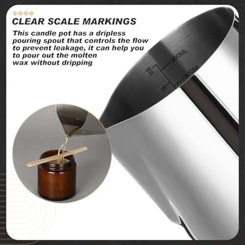 Romooa 2 Pcs Wax Melting Pitcher 32oz 304 Stainless Steel Wax Pouring Pitcher Double Boiler Candle Making Pouring Pot with Heat-Resistant Handle, Dripless Spout for Soy DIY