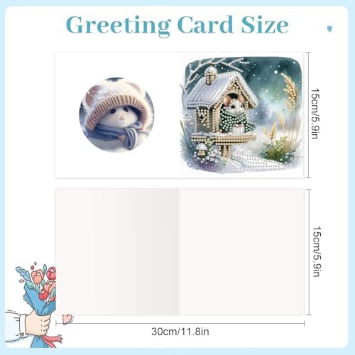 antor 6 Pack Christmas Diamond Art Cards with Envelopes, DIY Special Shaped Rhinestone Diamond Painting Greeting Card Kit, Winter Mouse Design for Adults Holiday Craft