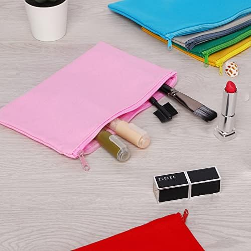 12 Pieces Cotton Canvas Makeup Bag, Multipurpose Cosmetic Bag with Zipper Travel Toiletry Pouch, Blank DIY Craft Bag (Pink, XL)