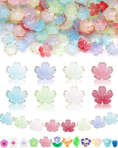 FIVEIZERO Flower Charms, 300Pcs 8 Colors Acrylic Cherry Blossom Beads