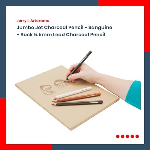 Jerry's Artarama Jumbo Jet Charcoal Pencil, 5.5mm Lead - Durable, Oversized Pencil for Sketching, Outlines & Technical Drawing, Perfect for Kindergarten & Art Enthusiasts - Sanguine