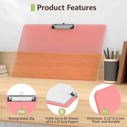 Extra Large Clipboard, 11 x 17 Pink Plastic Drawing Board