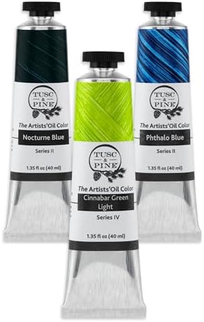 Tusc & Pine Artist Oil Paint - 40 ml Set of 3 - Assorted Tropical Evening Colors - Non-Yellowing, Creamy Consistency, Max Pigment Load, Small Batch Milled Oil Paints Developed for Professional Artists
