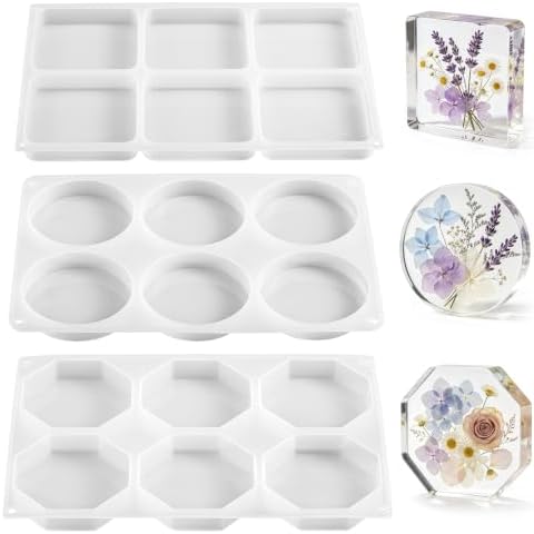 18-Cavity Deep Coaster Resin Molds Silicone Molds for Crafts, 4 Inches Round Squares Octagon Epoxy Resin Molds for DIY Art Flower Preservation