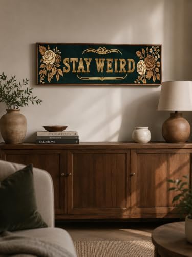 CraftBliss 5D Large Diamond Painting Kit, Stay Weird Retro Floral Long Wall Art, 30x80cm (12x32 inch) Horizontal Diamond Art for Adults, Vintage Flower Gem Art for Living Room Bedroom Home Decor
