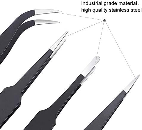 6PCS Precision Tweezers Set, Upgraded Anti-Static Stainless Steel Tweezers | For Electronics, Laboratory Work, Jewelry-Making, Craft, Soldering, etc, by kaverme
