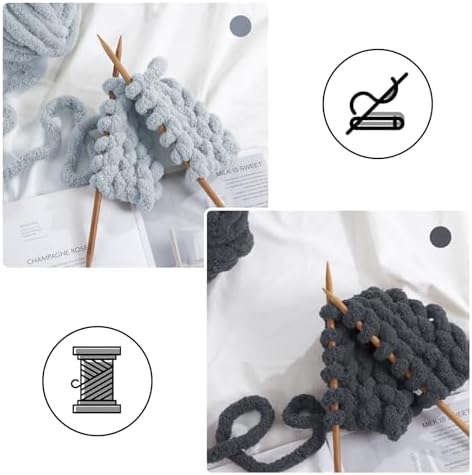 MABOZOO Assorted Chunky Yarn for Hand Knitting 8 Pack, Fluffy Jumbo Chenille Yarn, Soft Plush Yarn Bulky, Giant Thick Fuzzy Yarn for Arm Knitting,4 Dark Grey & 4 Rice Grey(31.7 yds,8 oz Each Skein)
