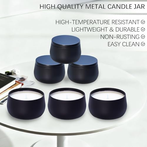 24 Pack 8oz Matte Full Black Candle Tins for Making Candles - Bulk Metal Candle Containers with Lids. Empty Round Candle Jars for DIY & Travel. Shatterproof & Sturdy Vessels for Small Business.