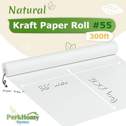 PerkHomy White Kraft Paper Roll 36" x 3,600" (300') for Gift Wrapping Bouquet Flower Art Painting Craft Writing Packaging Shipping 80GSM 55LB (White, 36" x 300')
