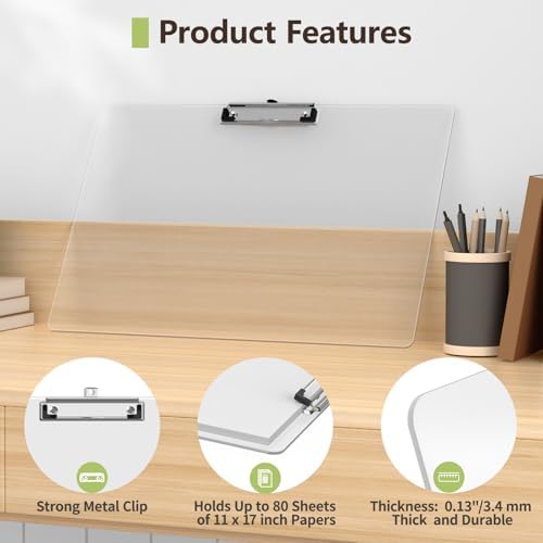 Extra Large Clipboard, 11 x 17 Clear Plastic Drawing Board