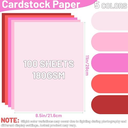 Oleitodh 100 Sheets 8.5x11 in Cardstock, 5 Red Tones, 180GSM/65lb