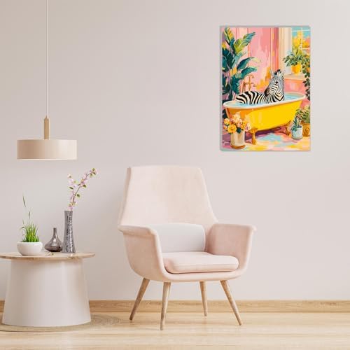 MAXBYE Framed Paint by Numbers Kit for Adults, Zebra in Bathtub Canvas Painting by Number with Wooden Easel, DIY Acrylic Craft Art Kits with Tools for Beginners Gift Home Wall Decor 10×14 in