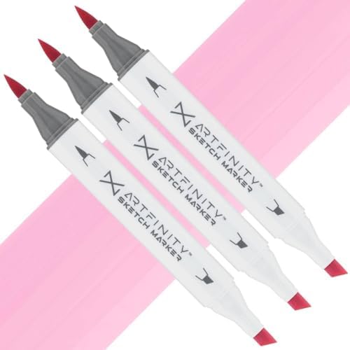 Artfinity Sketch Markers - Set of 3 - Begonia Pink RV3-15, Vibrant, Professional, Dye-Based Alcohol Markers for Artists, Drawing, Travel, & More