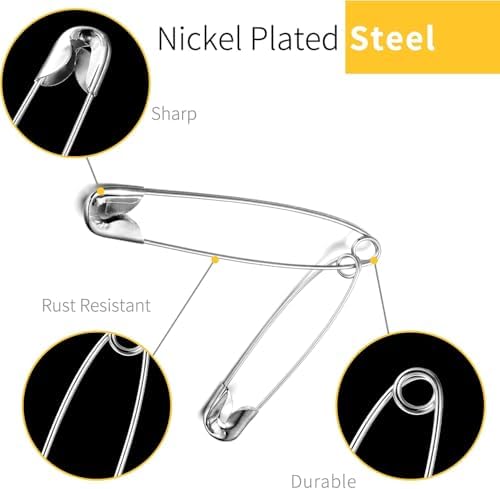 XKDOUS 150 Pack Safety Pins for Clothes 3 Universal Assorted Sizes, Black