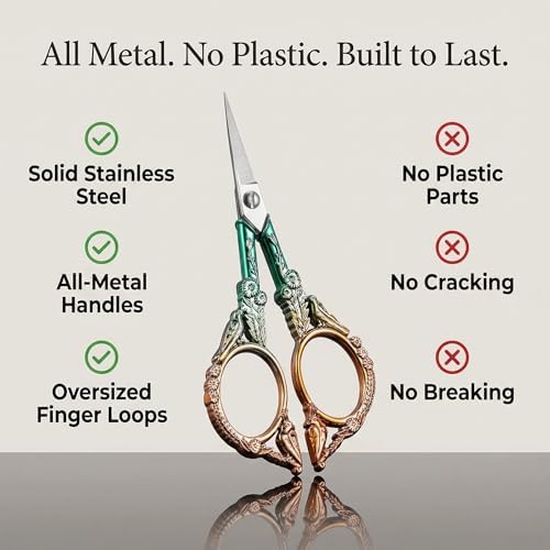Small Embroidery Scissors with Cover -Cute and Comfortable handles Sturdy Sharp Tips for Precise Cutting, Perfect Size Keeping in Your Sewing Craft Supplies Kit (green gold)