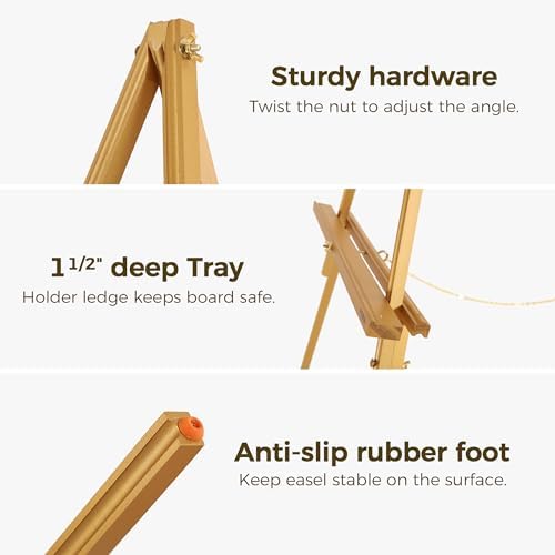 VISWIN Upgraded 63" Gold Wooden Easel Stand for Sign, Tripod Easel for Wedding Sign Stand, Welcome Board, Poster, Picture, Canvas Art Easel Floor with Tray for Display & Painting