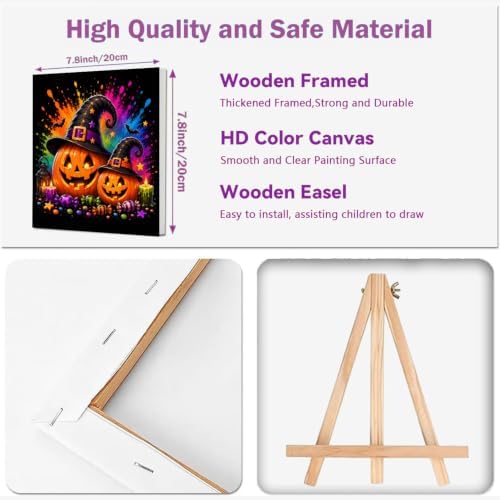 SUJINMEI 4 Pack Halloween Paint by Numbers Kit for Kids with Frame 8x8 inch