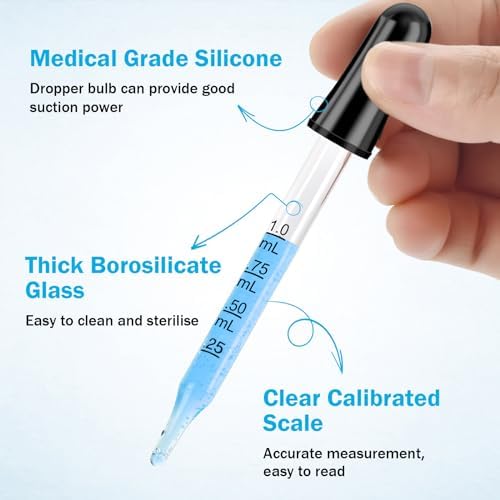 Eye Dropper, 1mL Glass Liquids Pipette Dropper Tool with Measurement Herain