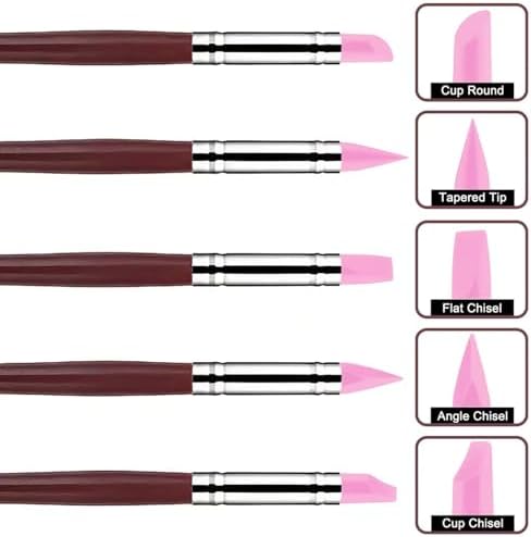 10 Pcs Silicone Clay Sculpting Tools Set, Double-Ended Dotting Tools & Silicone Brushes for Polymer Clay, Air Dry Clay, Pottery & DIY Crafting-Pink