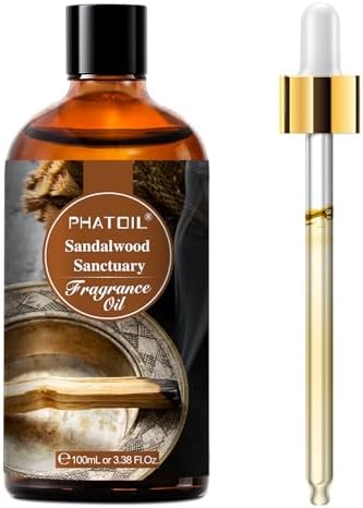 PHATOIL 3.38FL.OZ Sandalwood Sanctuary Fragrance Oils for Aromatherapy, Essential Oils for Diffusers for Home, Perfect for Diffuser, Yoga, Skin Care, DIY Candle and Soap Making - 100ml | Long Lasting Scented Oils For Humidifier, Air Freshener, DIY Soap...