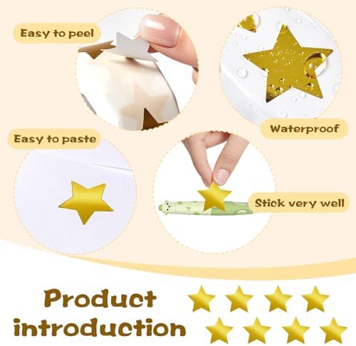 Gsinodrs 1000Pcs Gold Star Stickers - 1 Inch Holographic Self-Adhesive Metallic Foil Star Labels, Sparkly Reward Stickers for Classroom Supplies, Teacher Incentives & Behavior Tracking