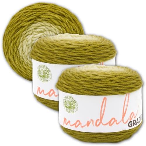 Lion Brand Yarn, Mandala Gradient Variegated Yarn, Olive, Green, 3 Pack