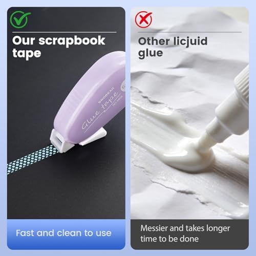 4 Pack Double Sided Tape Roller, Scrapbook Supplies, Glue Tape Roller for Crafts, Double-Sided Adhesive Tape Runner for Scrapbooking, School Office Journaling Supplies (5805-1（full color）, 4 Pack)