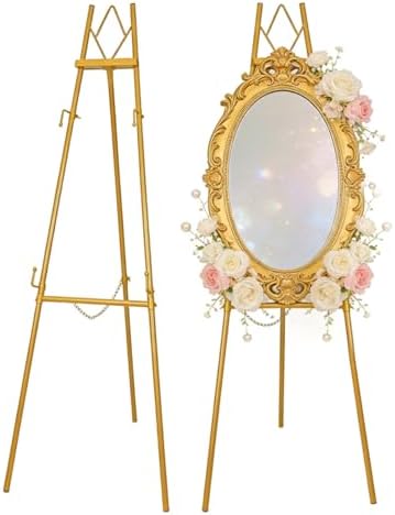 53.9" Gold Easel Stand for Sign, Heavy Duty Metal Display Easel with Storage Bag, Adjustable Art Easel for Wedding Sign, Painting, Picture
