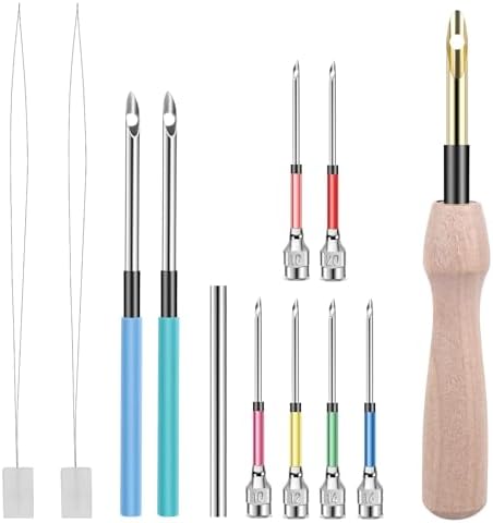 12 Pcs Punch Needle Kit, Embroidery Punch Needle Tool Wooden Handle Embroidery Tool Punch Needle Threader Set for Adults Beginner Yarn Floss Cross Stitching