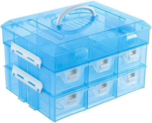 MyGift Sky Blue Craft Storage Organizer Case, 24 Compartments & 6 Drawers